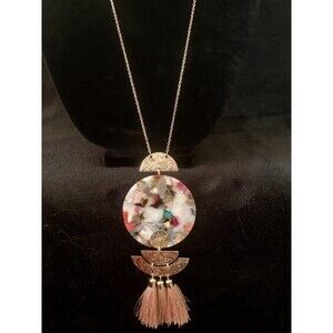 Veronese Signed 3 Tassels Pendant Necklace Adjustable Lobster Chain Multicolor